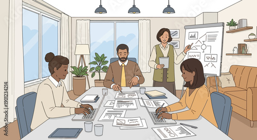 Business Meeting with Colleagues Discussing.