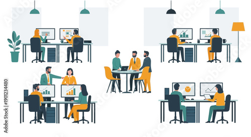 Office Workers at Computer Desks.