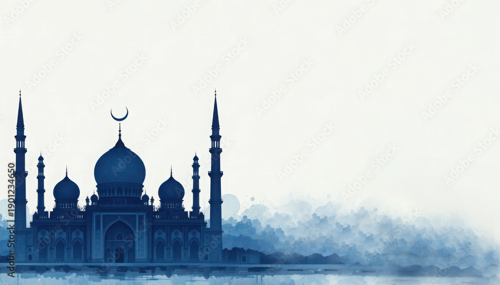 Obraz premium Silhouette of mosque with minarets architecture.