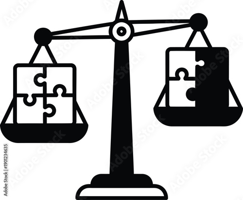 Balance and equality concept with puzzle pieces on a scale