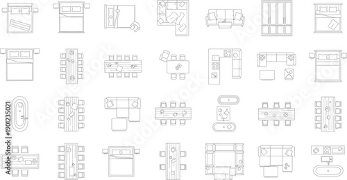 Collection of blurry architectural blueprints and designs isolated on transparent background