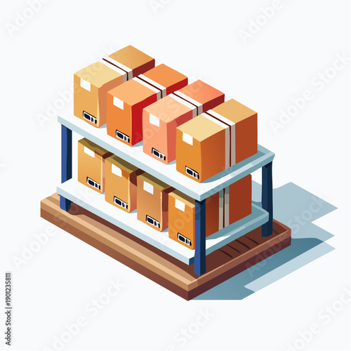 Warehouse Storage with Cardboard Boxes on Shelves for Logistics and Delivery