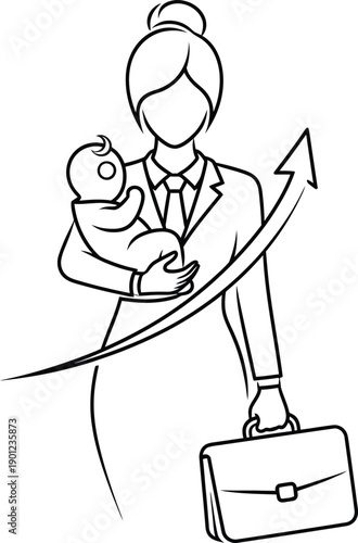 A working mother balancing career and childcare responsibilities with confidence and determination