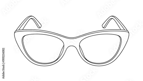 Clean line art illustration of a pair of stylish cat eye spectacles with an elegant frame design shown on a solid and plain white background.