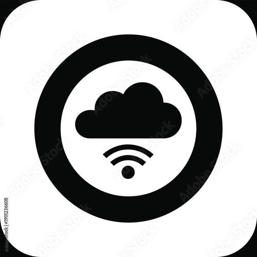 Black cloud icon with wifi signal inside a circle