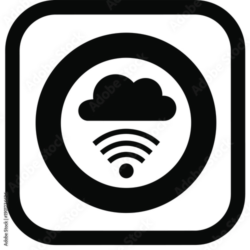 Black icon of a cloud with wifi signal on a for design and technology concepts
