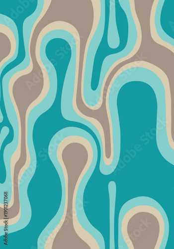 Teal and Beige Topographical Liquid Flow Mid-Century Pattern