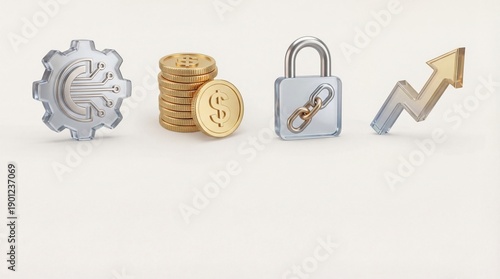 Growth, Security, Finance, Innovation Icons in Digital Environment