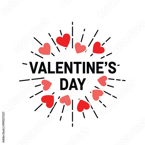Valentines day celebration graphic with hearts and lines on isolated for love and romance concepts