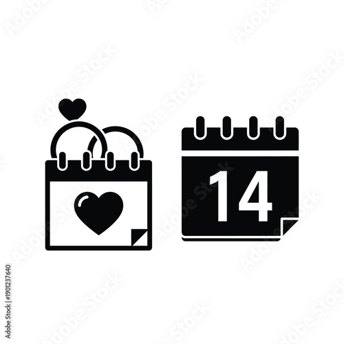 Black and white valentines day calendar icon with heart
