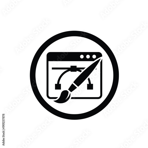 Black icon of a paintbrush and browser window in a circle