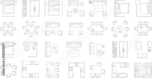 A collection of blurry architectural blueprints isolated on transparent background