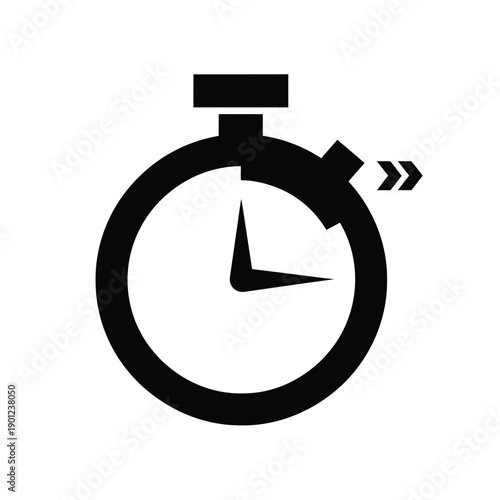 Black stopwatch icon with arrows on isolated for time and speed concepts in design