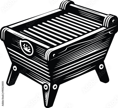 Vintage wooden crate with metal reinforcements and handles