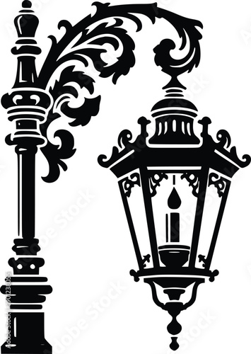 Ornate vintage street lamp with intricate designs and classic elegance