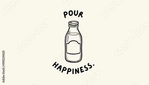 Vector illustration of milk bottle with 'Pour Happiness' text, for poster or social media, Isolated on transparent background, png