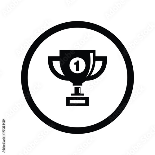 Black icon of a trophy cup with a number one inside a circle