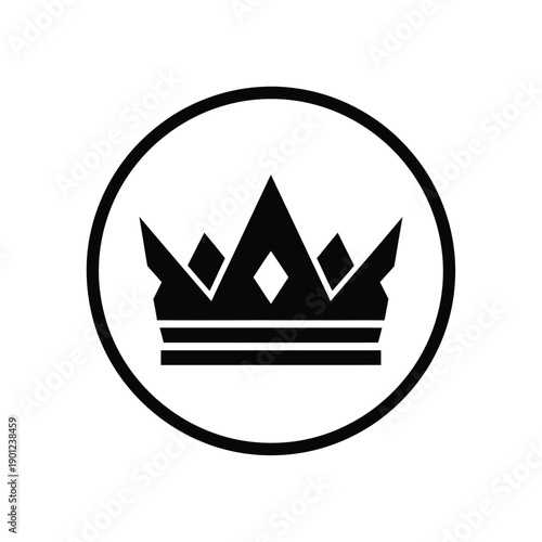 Black crown icon in a circle on royalty free illustration