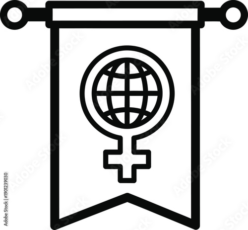 Global feminist banner with earth symbol