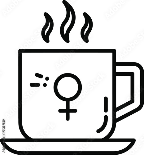Steaming cup with feminine symbol