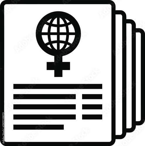 Document with venus symbol and globe logo representing women's rights and global equality