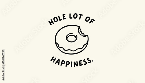 Vector donut illustration with 'Hole lot of happiness' text, for bakery or food branding, Isolated on transparent background, png