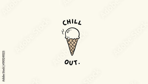Hand-drawn vector ice cream cone with chill out text, illustration for poster or social media overlay