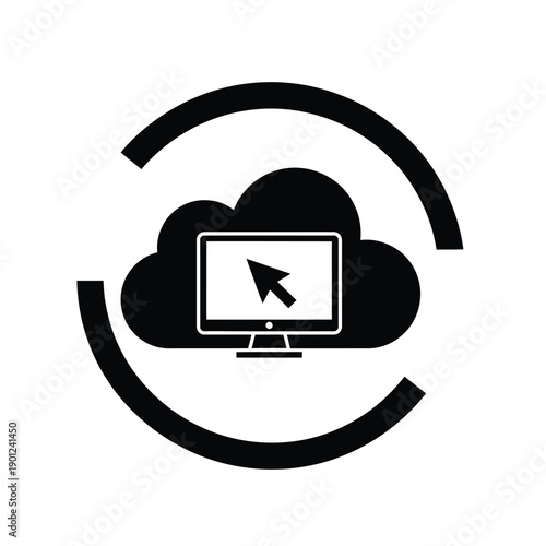 Black icon of a computer monitor with a cloud and circular arrow