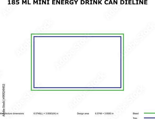 A technical diagram of a mini energy drink can dieline template
