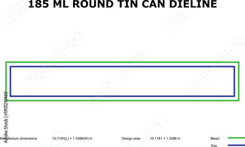 A technical diagram of a 185 ml round tin can dieline