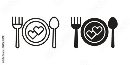 Love Plate icon for mobile concept and web apps, editable stroke