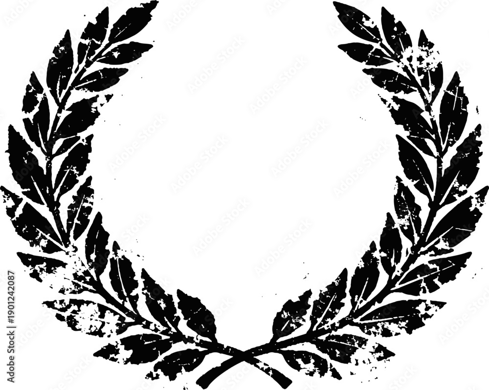 Obraz premium Distressed black laurel wreath emblem with vintage and grunge texture design