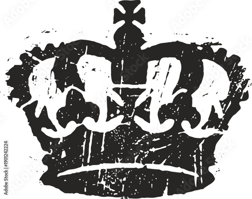 Grunge black crown silhouette with cross on top, vintage royal imperial emblem design