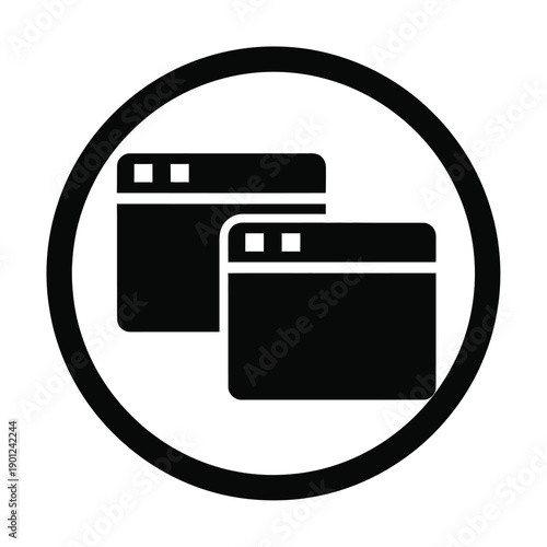 Black icon of two browser windows in a circle