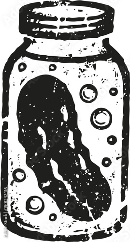 Pickle preserved in jar with bubbles, fermented cucumber in glass container for food storage