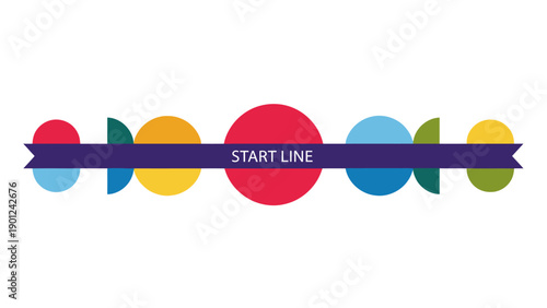 Start Line Banner with Colorful Geometric Circles. Abstract Vector Design Element for Milestones, Progress Steps, or Timeline Graphics.