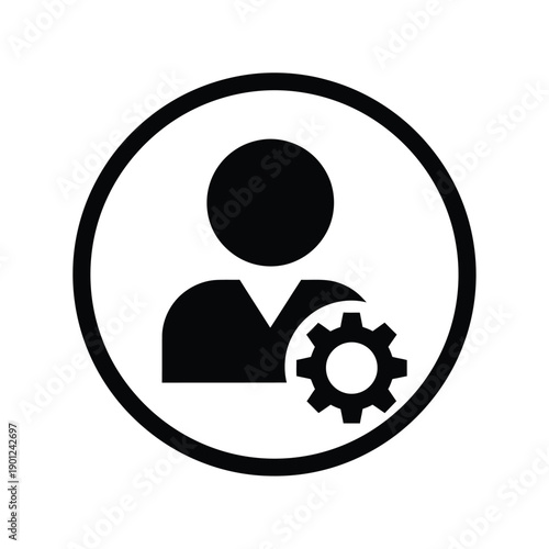 Black silhouette of a person with a gear icon in a circle for business or settings concepts