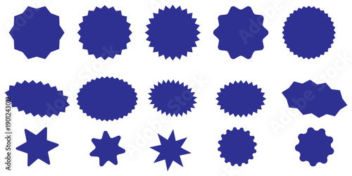 Set of black starbursts for discount tags, posters, banners, and graphic design. Black starburst on a white background.