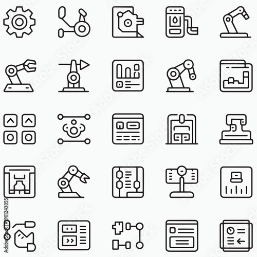 “AI Automation Line Icons Set – Machine Learning, Smart Workflow and Digital Technology Vector Icons”