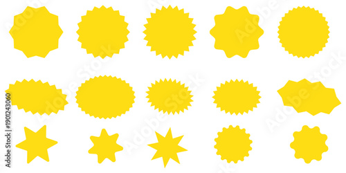 Set of black starbursts for discount tags, posters, banners, and graphic design. Black starburst on a white background.