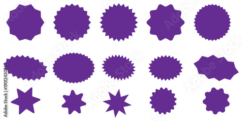 Set of black starbursts for discount tags, posters, banners, and graphic design. Black starburst on a white background.