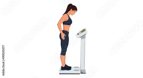 Fit Woman in Activewear Standing on a Modern Digital Scale Checking Weight for Health Monitoring
