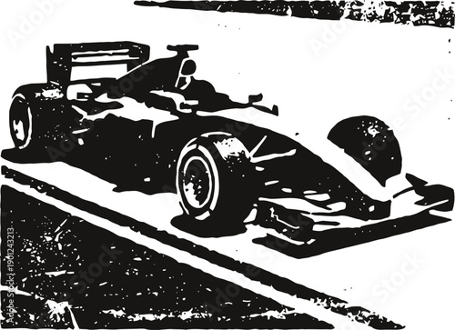 Formula one racing car in grunge speed, motorsport, competition, aerodynamic design, race track