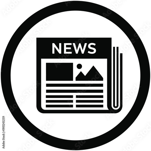 Black and white icon of a newspaper in a circle