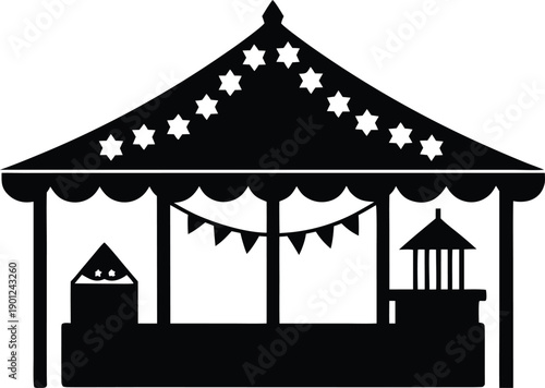 Christmas market stall silhouette vector illustration