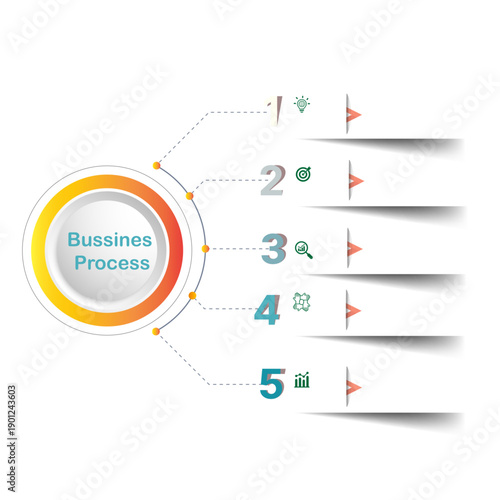 Business Process Infographic Template with Steps, Workflow and Strategy Icons