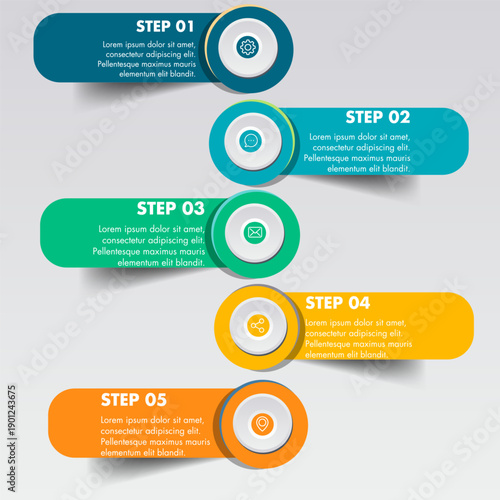 Business Process Infographic Template with Steps, Workflow and Strategy Icons