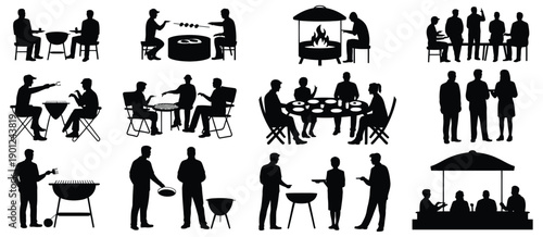 Barbecue Party Silhouette Scene – Outdoor Grill Vector Illustration.