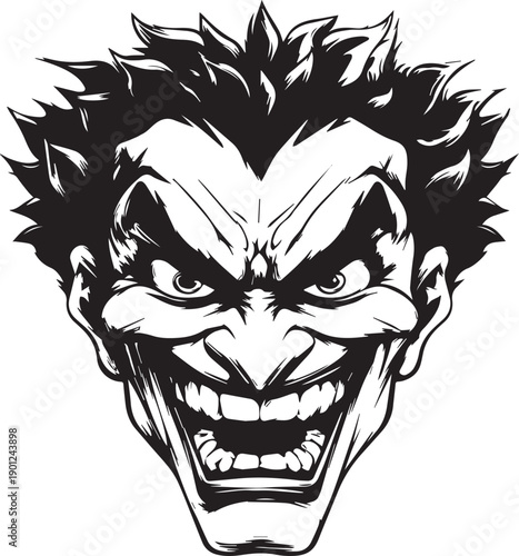 Angry Comic Villain Face Mascot Logo in Black and White Vector Style