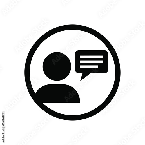 Black silhouette of a person with a speech bubble in a circle